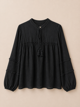 Cargar imagen en el visor de la galería, Blusa manga larga estilo bohemio - Negro y blanco
